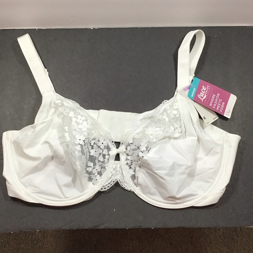 Olga Underwire White Lace Escape Underwire Bra 44D NWT